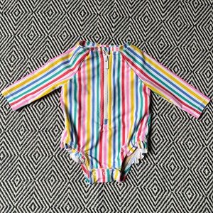 Old Navy Baby Girl Printed Long-Sleeve Zip-Front Rashguard Swimsuit Size 0-3